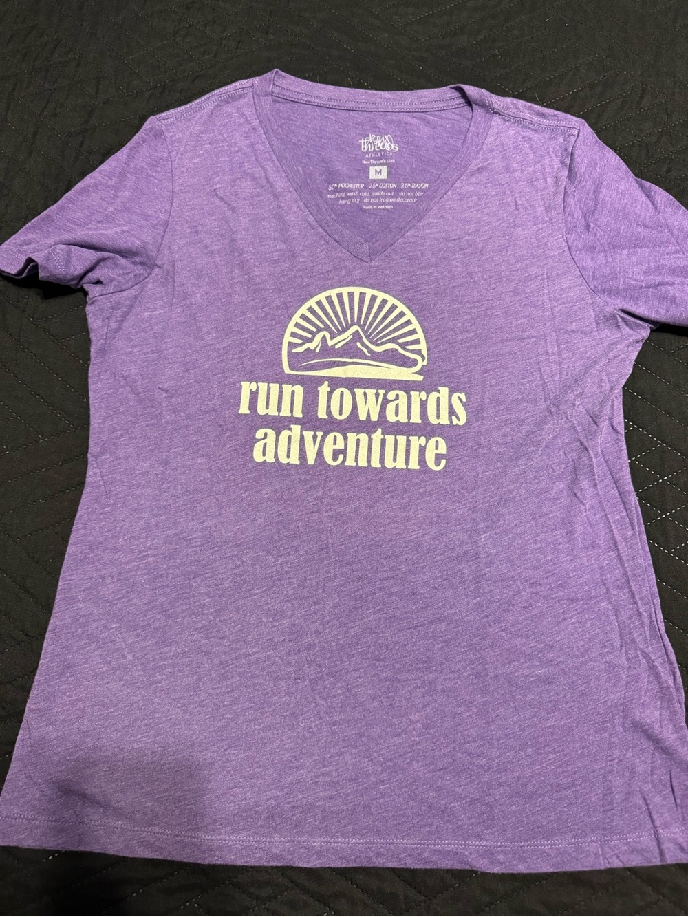 Women's Purple V-Neck Tee with Cream 'Run Towards Adventure' Graphic